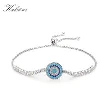 Роскошные стерлингового серебра 925 женщина Браслеты CZ Кристалл Талисманы голубой эмалью сглаза Бусины для Для женщин ювелирные изделия