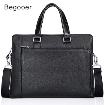 

BEGOOER Genuine Leather Men Bag Man Briefcases Male Leather Business Laptop Briefcase Men Travel Shoulder Bags Man Big Tote Bags