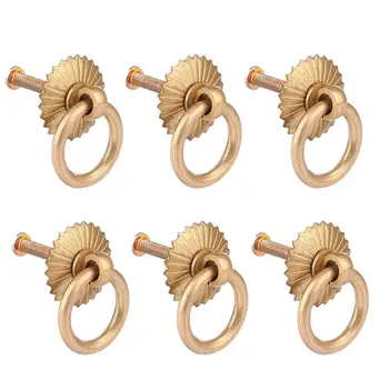 

6pcs 40mm Diameter Antique Copper Round Ring Knob Furniture Handle Drawer Cupboard Pull Handle - Screw Hole Type