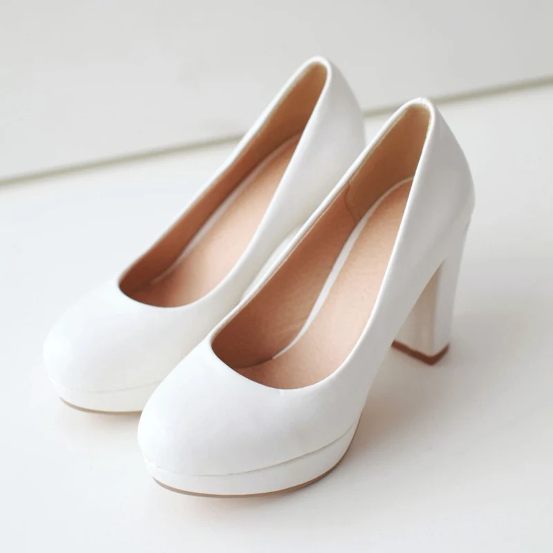 Hot sale European OL style comfortable round toe pumps slip on platform
