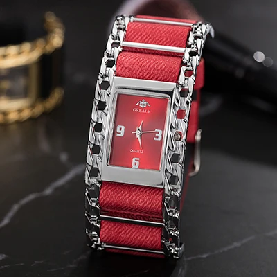 4 шт. Брендовые женские простые кварцевые часы с золотой цепочкой модный браслет из нержавеющей стали комплект из 2 предметов высокое качество большая подарочная коробка для часов - Цвет: Red silver