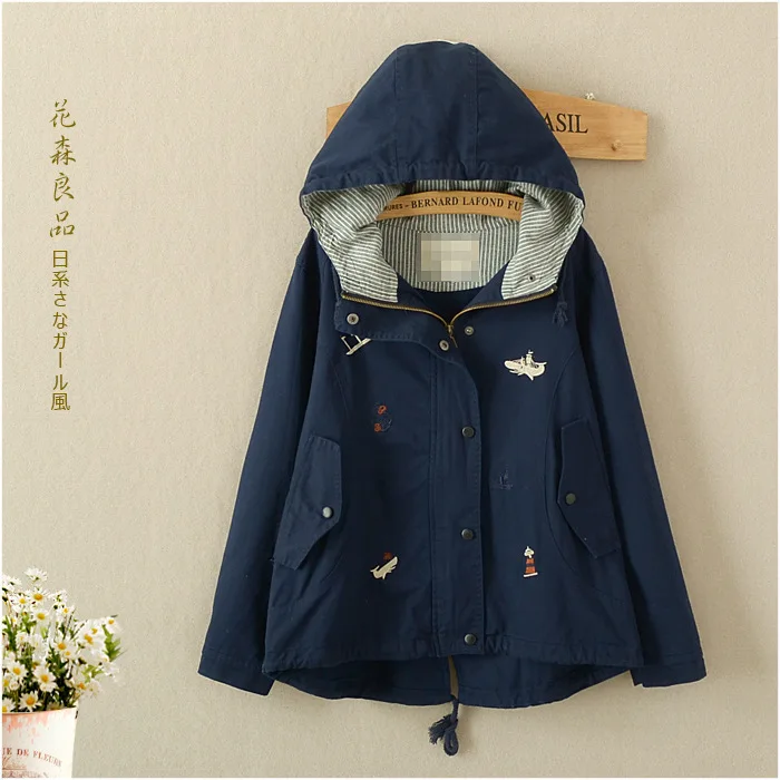 

New female anchor sailboat embroidered hat loose-sleeve coat