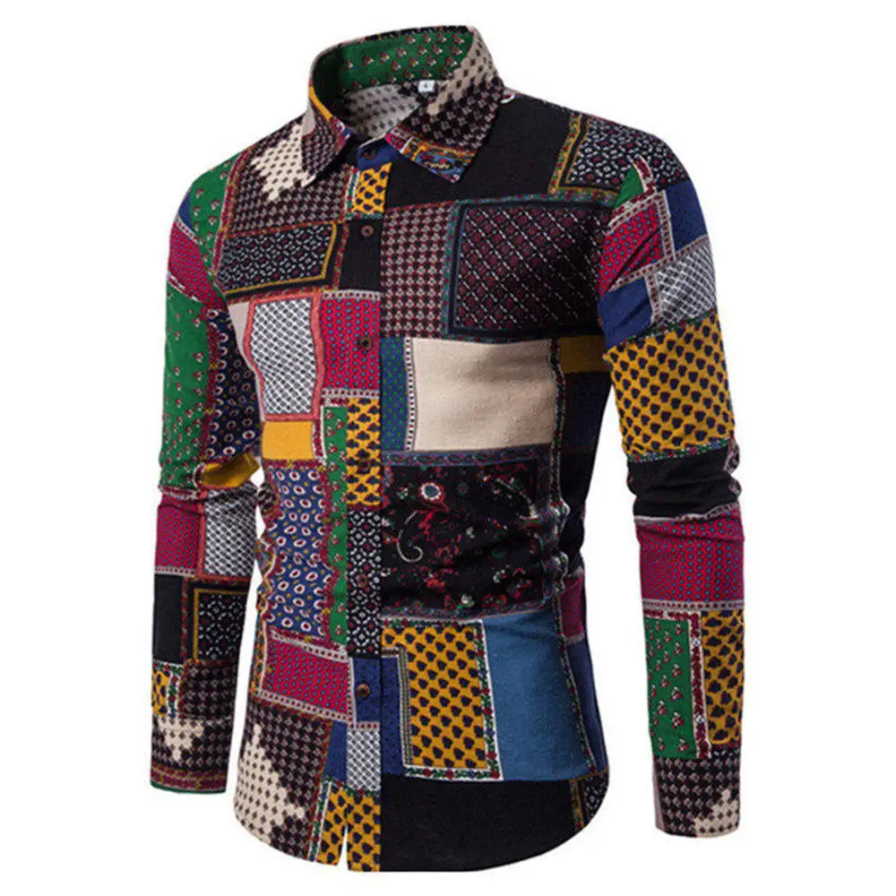 Модный этнический стиль, мужская рубашка с принтом, праздничная одежда для путешествий, блузка с длинным рукавом, элегантный вечерний костюм, Европейский мужской Тонкий Топ - Цвет: Shirt 7