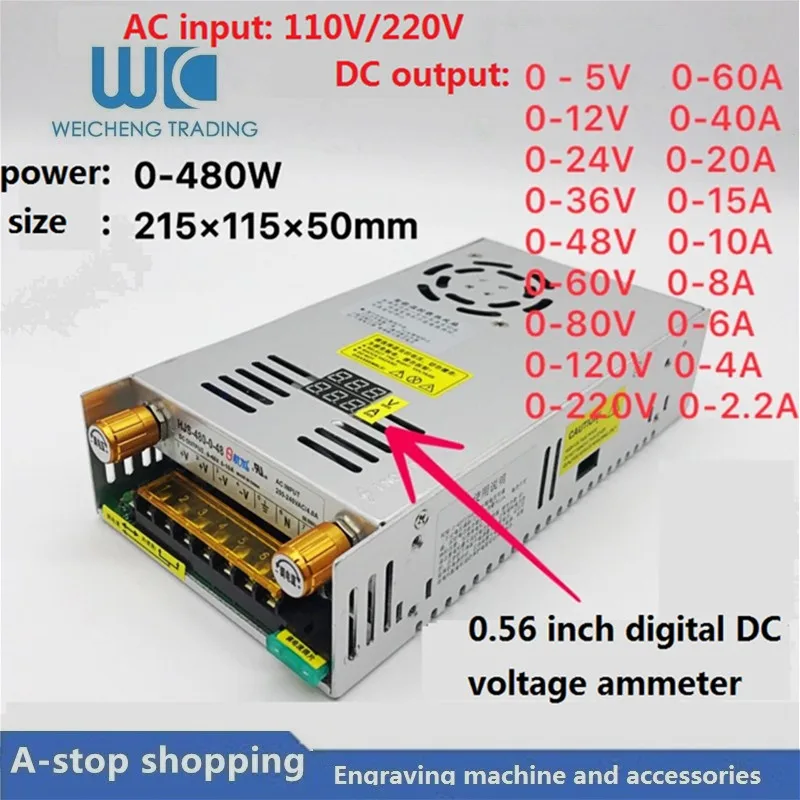 Potência de Comutação Display Digital Ajustável – 0-12v40a 0-24v20a 0-36v15a 0-48v10 0-60v8a 0-80v6a 0-120v4a 0-220v2a dc Supply0-5v60a
