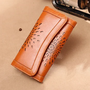 

NEW Luxury Long WoMen Wallets Genuine Leather Wristlet Phone Purse Hasp Money Bag Brown Card Holder Lady