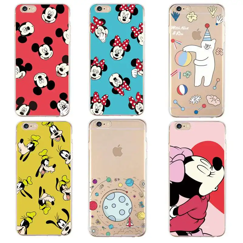 Micky Soft Clear TPU Phone Case For iPhone 4/4s 5 5s 6 6plus 7 8plus x Silicone Minnie Bear Dog Cover Free Shipping | Мобильные