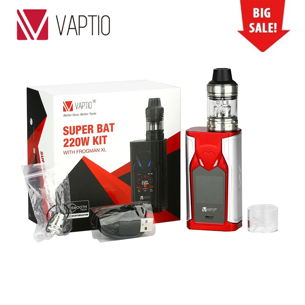 Clearance 220W Vaptio Super Bat TC Mod W/ 2ml/5ml Frogman Tank Vape Bat Kit Frogman W2/8 Coil & 1.3 Inch Screen No 18650 Battery Clearance 220W Vaptio Super Bat TC Mod W/ 2ml/5ml Frogman Tank Vape Bat Kit Frogman W2/8 Coil & 1.3 Inch Screen No 18650 Battery