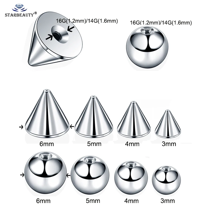 10 шт./лот, стальные шарики для пирсинга, пирсинг носа, кольцо для пирсинга бровей, винтовые шарики, сменные насадки, кольца, мяч