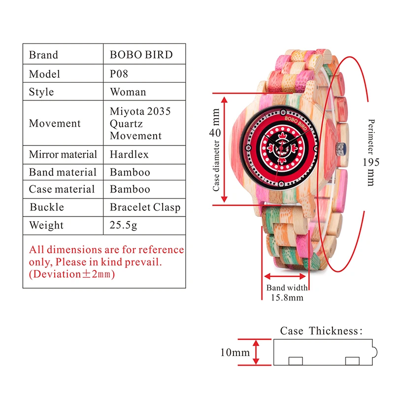 BOBO BIRD WP08 красочные бамбуковые деревянные часы для женщин с принтом циферблата деревянный ремешок кварцевые часы в подарок принимаем OEM дропшиппинг