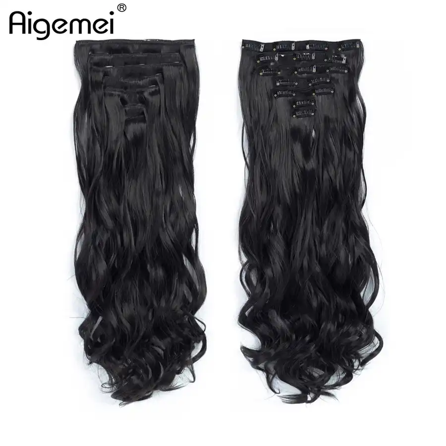Aigemei 20 Dyujmov 155 G Dlinnye Vyushiesya 20 Klipsov Nakladnye Volosy Dlya Ukladki Sinteticheskie Volosy Dlya Narashivaniya Volos 7 Sht Kompl Myagkie Natrual Chernye Clip In Hair Clip In Hair Extensionsclip Ins Aliekspress
