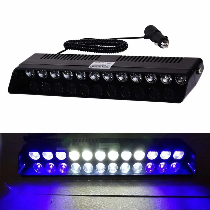 

12LED 12W Car LED Strobe Lights Portable Emergency Lighting 14 Flash Modes | Interior Windshield or Dash Mount Blue/White/Blue