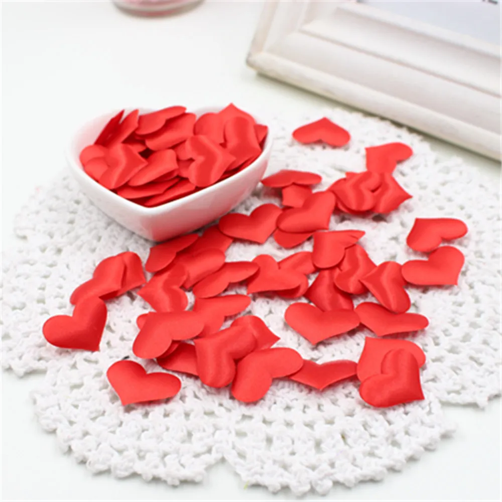 100Pcs Silk Sponge Satin Fabric Cute Heart Petals Wedding Confetti DIY Romantic Heart Cloth Decorations Scrapbook Accessories