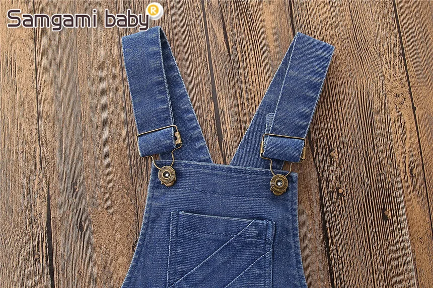 SAMGAMI/Летняя одежда для маленьких девочек; брюки на подтяжках для мальчиков и девочек; модные ковбойские джинсовые комбинезоны; однотонные брюки; детская одежда для мальчиков