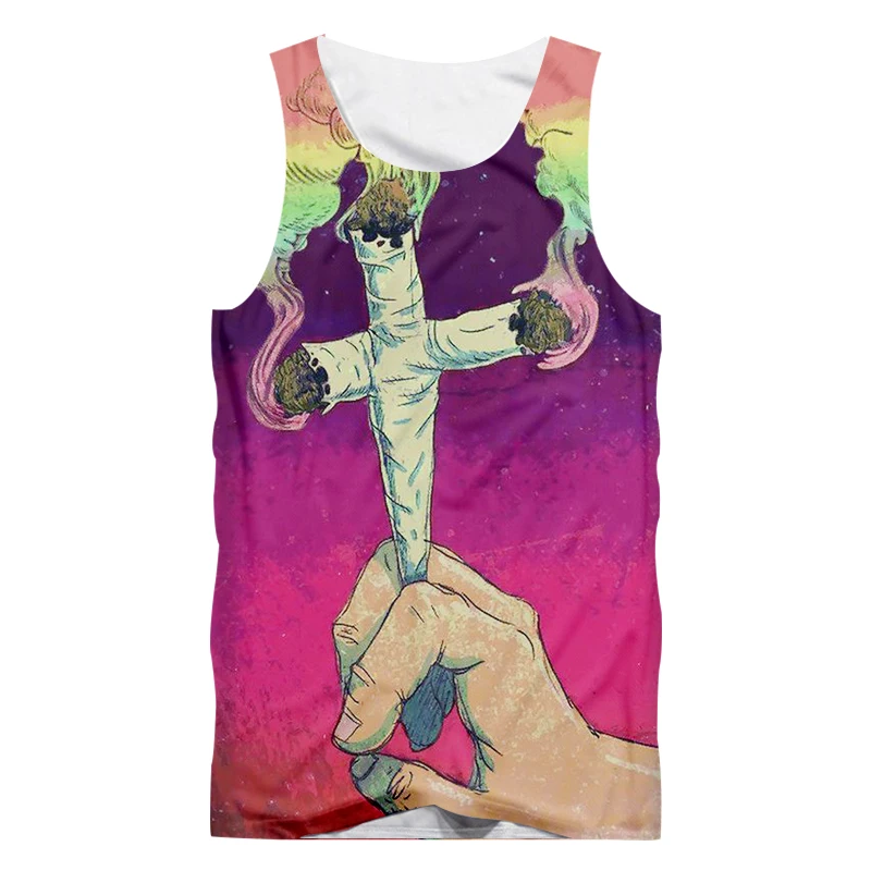 

Men Singlets 2018 Summer Tops 3D Funny Print Cigarettes Cross Purple Tanktop Male Gyms Clothing Casual Vest Plus Size 5XL