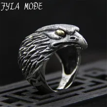 FYLA MODE 2017 Fashion Wholesale Big BIKER MEN’s S925 Sterling Silver Black Heavy Metal Eagle Head Ring 34mm Width 24G PBG037