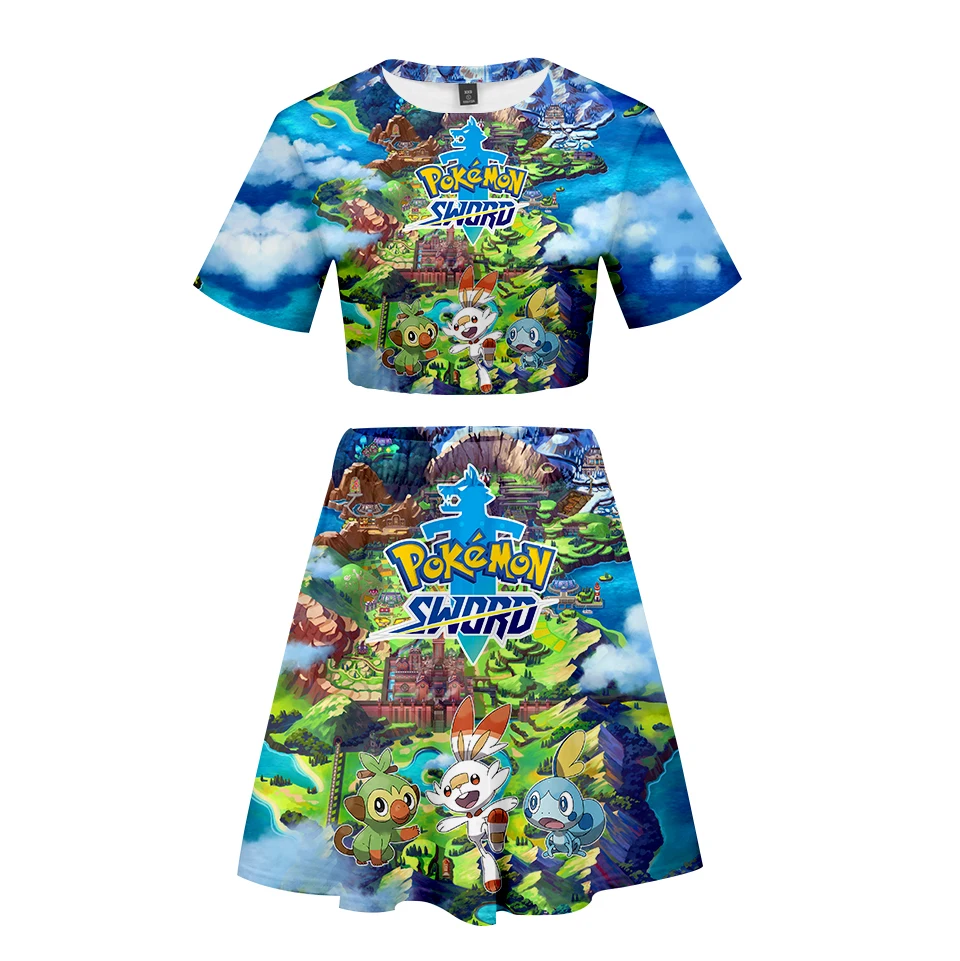 Us 1367 40 Offfadun Tommy Pokemon Sword And Shield 3d Sexy Kawaii Clothes Printed Two Pieces Sets Women Summer Dress Sale Casual Stes In Womens