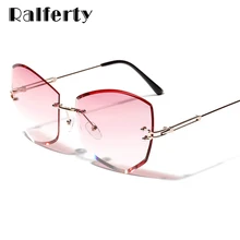 Ralferty, кошачий глаз, солнцезащитные очки для женщин, без оправы, кристалл, солнцезащитные очки, градиентные, UV400, для девушек, розовые, шикарные оттенки, очки, аксессуары W2324