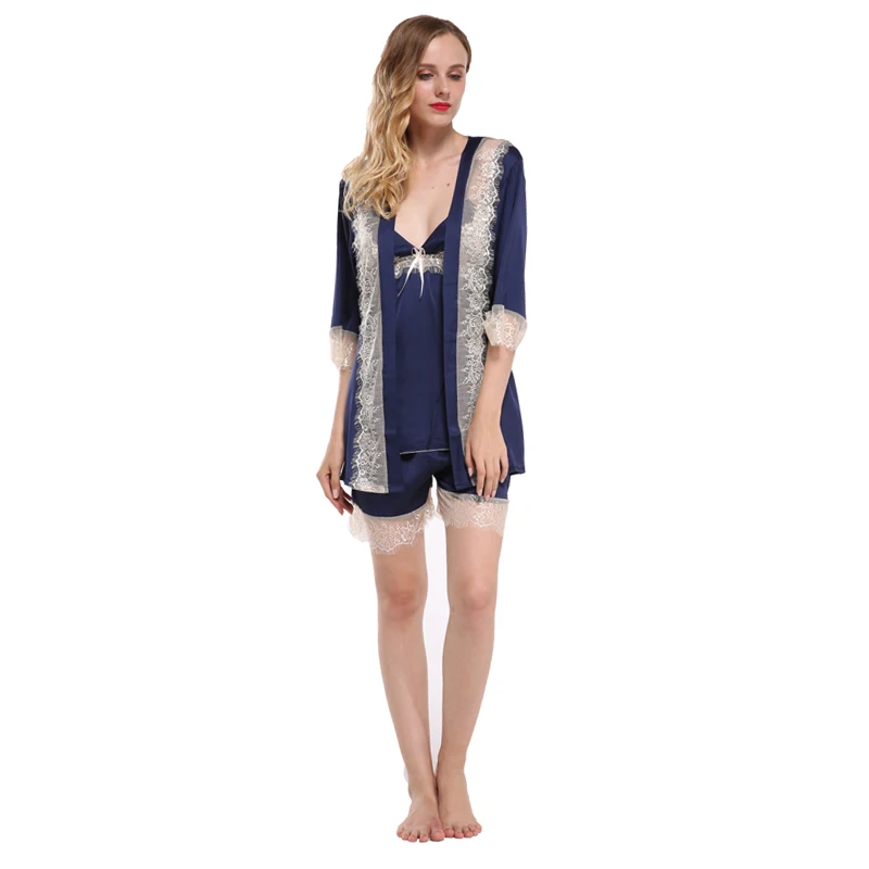 Бренд Fiklyc, сексуальные женские пижамные комплекты из трех предметов, банные халаты+ топы+ шорты, пижамные комплекты, женская летняя одежда для сна с кружевом