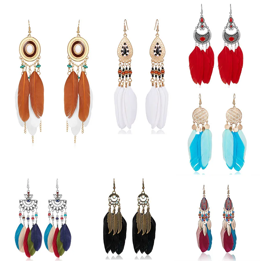 

Bohemian Long Tassel Feather Style Earrings Ethnic Boho Geometric Big Dangle Statement Earring Wedding Earrings Accessories