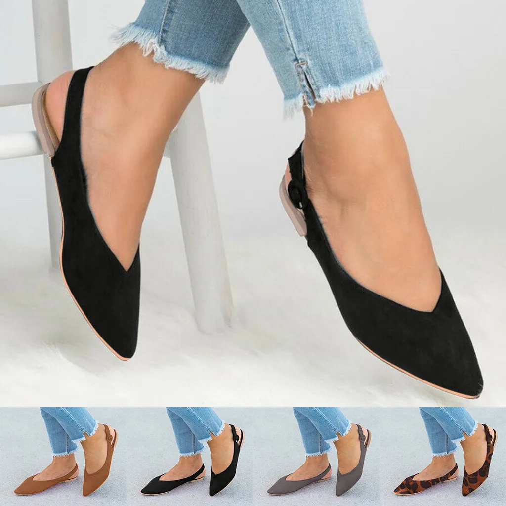 

Jaycosin New Summer Women Ladies Solid Leopard Pointed Toe Buckle Slingbacks Causal Single Shoes 2019 Apr24 p40