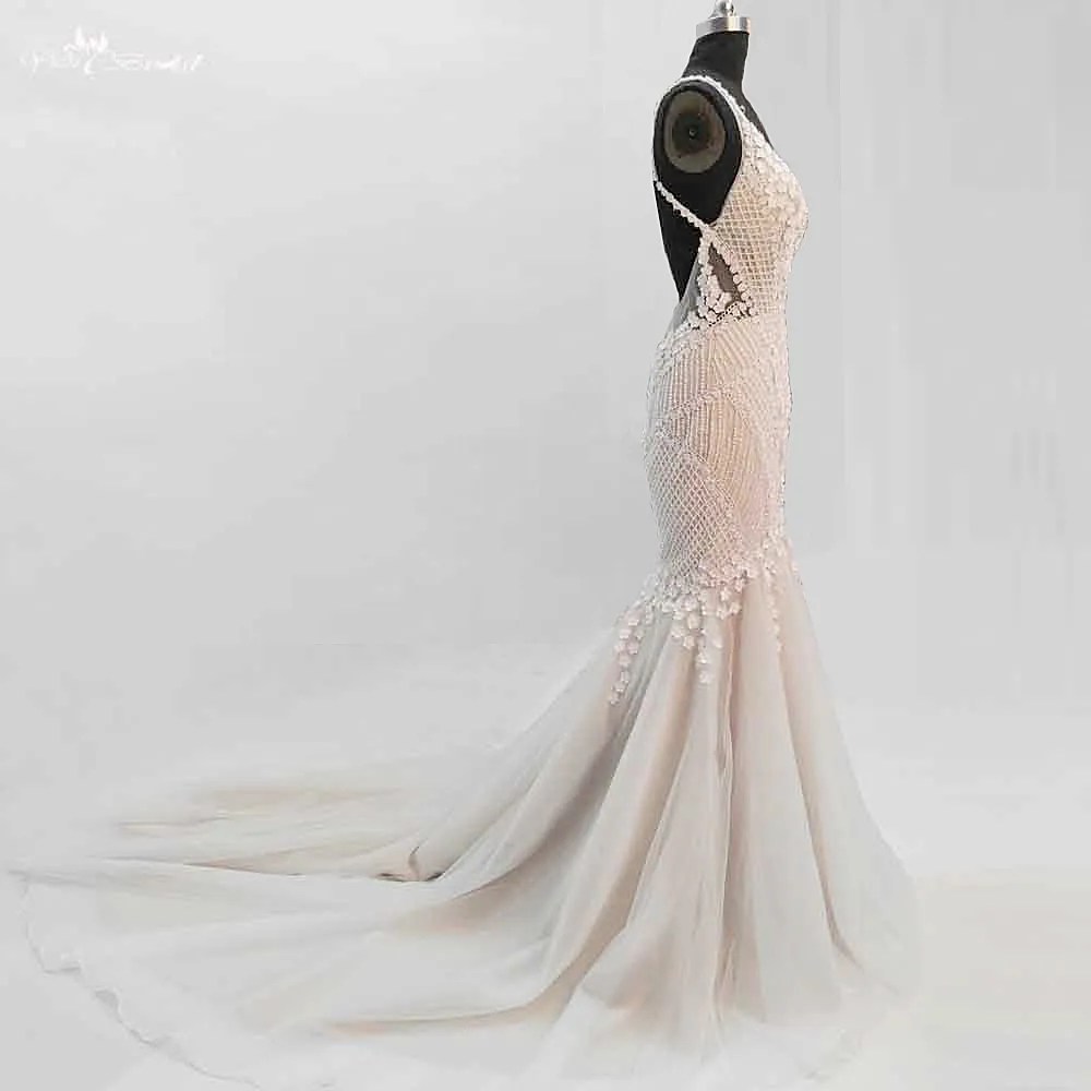 RSW1133 реальные фотографии Yiaibridal Alibaba китайские свадебные платья Цветы французская решетка сексуальная открытая спина Русалка Свадебные платья