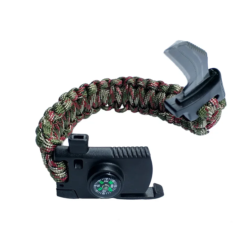 في الهواء الطلق بقاء سوار للرجال النساء مزين Paracord التخييم المشي الإنقاذ الطوارئ حبل أساور البوصلة صافرة سكين