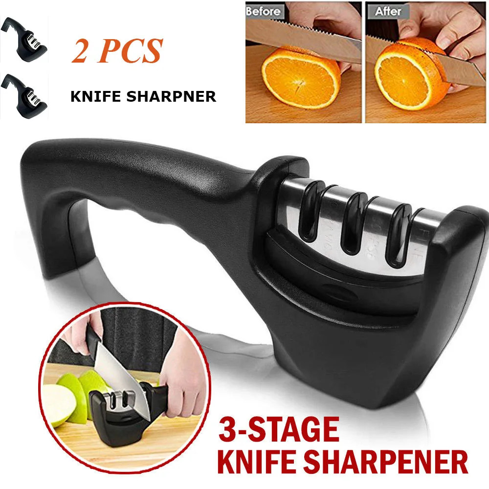 

2 Pieces Knife Sharpeners Professional Kitchen Knives Blade Sharpening Tool 3 Stage Handheld