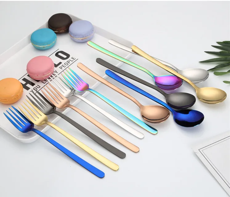 Stainless steel colorful spoon fork long handle spoons forks flatware Stainless steel colorful spoon fork long handle spoons forks flatware