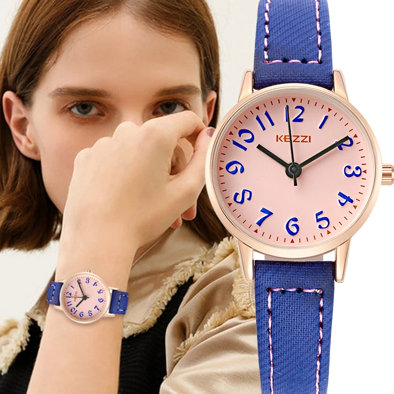 KEZZI часы для девочек детские кожаные часы водостойкие кварцевые часы для мальчиков montre enfants синий цвет