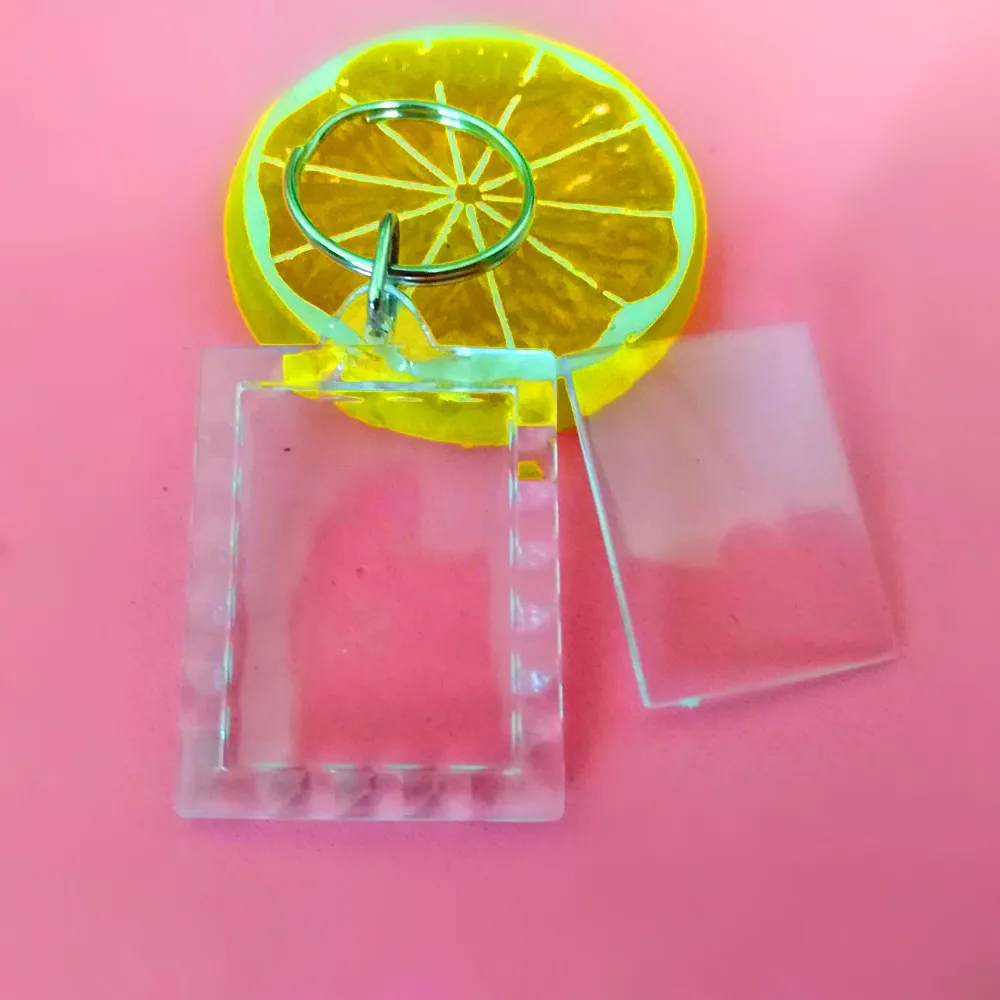 

Free shipping 3pcs/lot Mini Rectangular lace Transparent Blank Insert Photo Picture Frame Key Ring Split keychain
