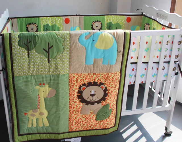 Embroidery Lion Elephant Deer Tree Baby Boy Bedding Set 6pcs Crib Embroidery Lion Elephant Deer Tree Baby Boy Bedding Set 6pcs Crib Quilt