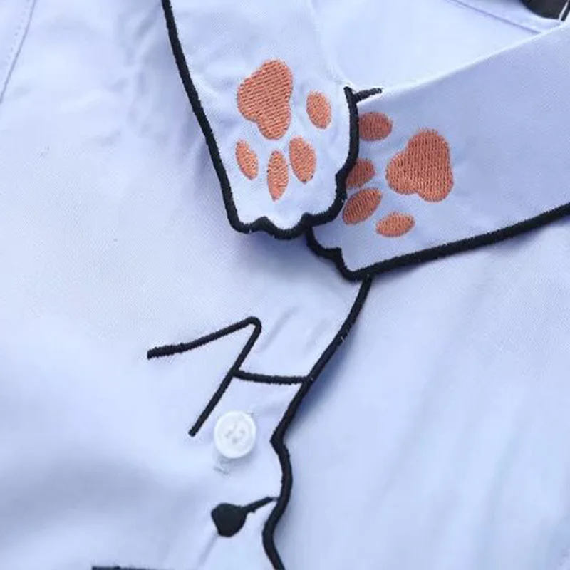 Neko Cat Paw Вышивка Блузка размера плюс 4XL рубашка Женская винтажная блуза с длинным рукавом Женские топы элегантные ВЕСНА Новинка