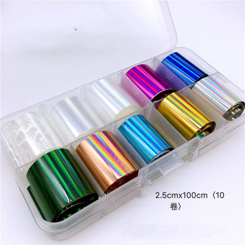 

10 Pc Transparent AB Color Nail Foil Set 2.5*100cm Manicure DIY Nail Art Decorations Holographic Nail Art Transfer Nail Sticker&