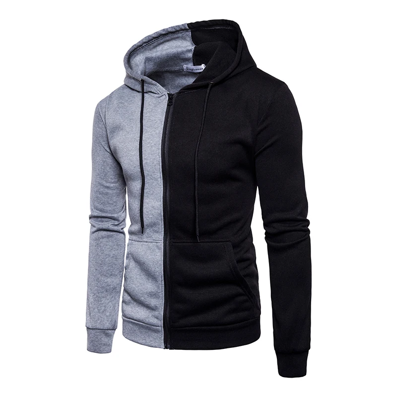 Spring Autumn Fashion Casual Patchwork Hoodies Men Hooded Sweatshirt Slim Fit Pullover Hoody Leisure Zipper Jacket Tracksuit