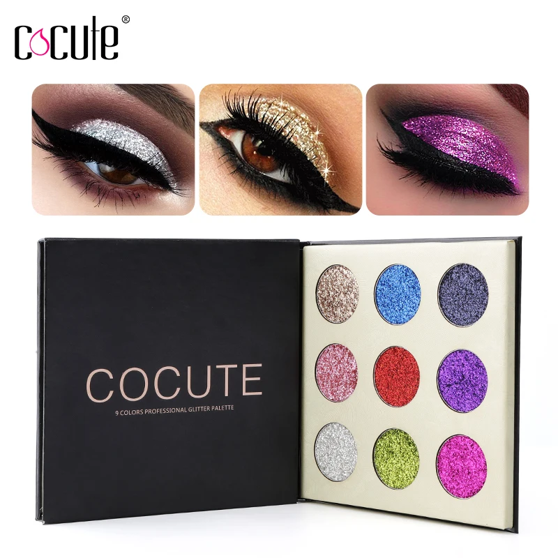 

Cocute 9 Colors Glitter Eyeshadow Palette Shimmer Rainbow Eye Shadow Cosmetics Waterproof Lasting Pressed Eyeshadow Make Up Set