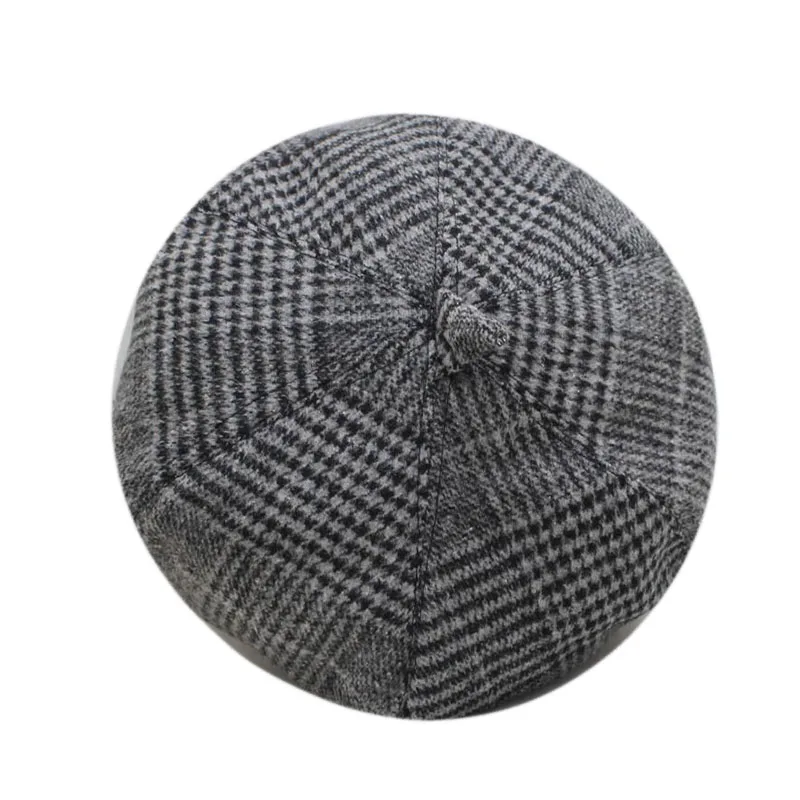 French Artist Beret Hat For Women Female Winter Fashion Black Blue Brown Plaid Wool Thick Berets Painter Octagonal Hats Caps