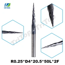 

5pcs/Lot R0.25*D4*20.5*50L*2F HRC55 Tungsten Solid Carbide Coated Tapered Taper Ball Nose End Mill Cone Type CNC Milling Cutter