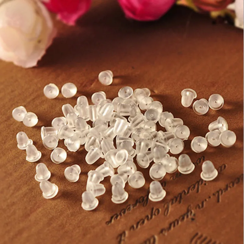 Free Shipping 100pcs lot Earrings Jewelry Accessories Silicone Barrel Bullet Plastic Ear Plugging Earring back Earstud
