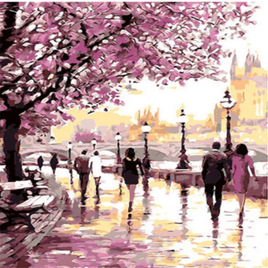 Cherry Blossoms Road Diy Oil Painting By Numbers Kits Wall Art Picture Home Decor Acrylic Paint