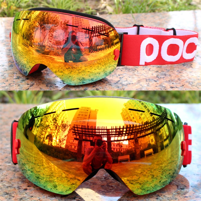 POC العلامة التجارية للتزلج نظارات مزدوجة طبقات UV400 مكافحة الضباب كبيرة قناع للتزلج نظارات التزلج الرجال النساء الثلوج على الجليد عدسات قطبية