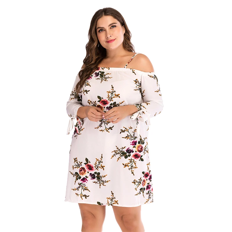 

WHZHM Flower Party Loose Plus Size 3XL 4XL 5XL Dress Women Off Shoulder Sexy Beach Floral Autumn Long Sleeve Casual 4XL Dress