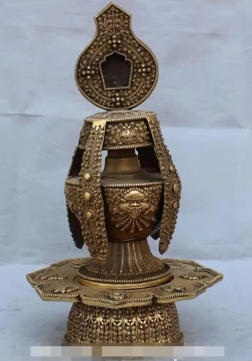 

S01378 19" Tibet Buddhism Bronze 8 Auspicious Symbol Eight treasures Lion Head Crock