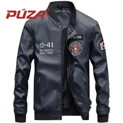 PUZA мотоциклетные кожаные куртки мужские, стенд воротник пальто из искусственной кожи мужская зимняя Куртки, верхняя одежда тонкий пальто