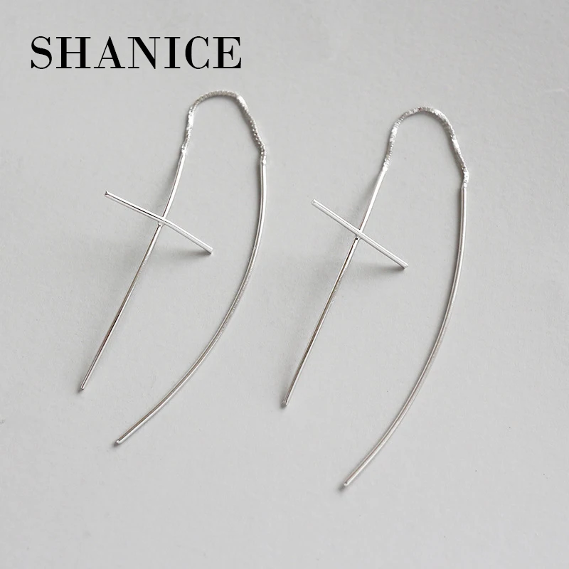 

SHANICE 925 Sterling Silver Personality Punk Style Earrings Fish Line Feel Ears Ear Set Cross Fine Female Earrings