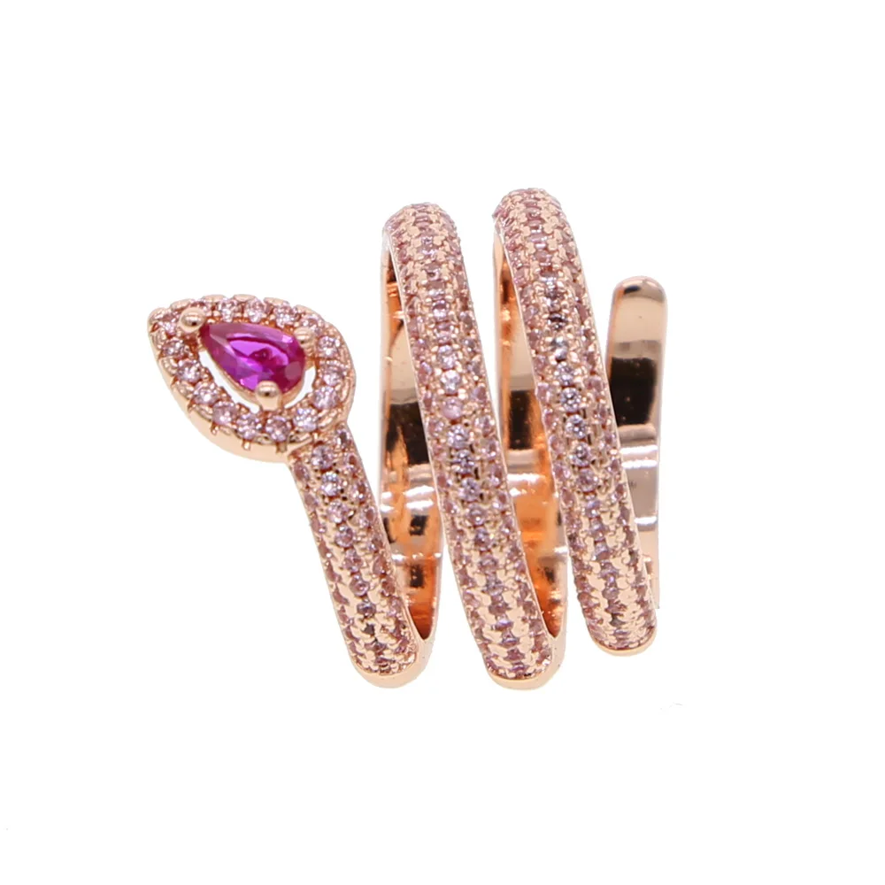 

2019 ring Newest Design long snake Ring with Full Micro Paved Pink CZ Fashion Women Rose Color Rings Wholesale