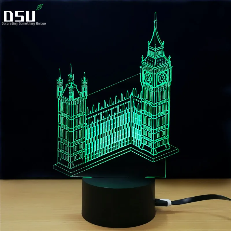 

7 Colors 3D Visual Big Ben Tower Building Modelling Led Nightlight Kids USB Touch Control Desk Lamp Bedroom Bedside Light Decor