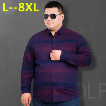 

8XL 6XL 5XL 4XL New Arrival Men's shirt Long Sleeve Striped Shirts Mens Dress Shirt Brand Casual cotton Style Checks Blue Shirts