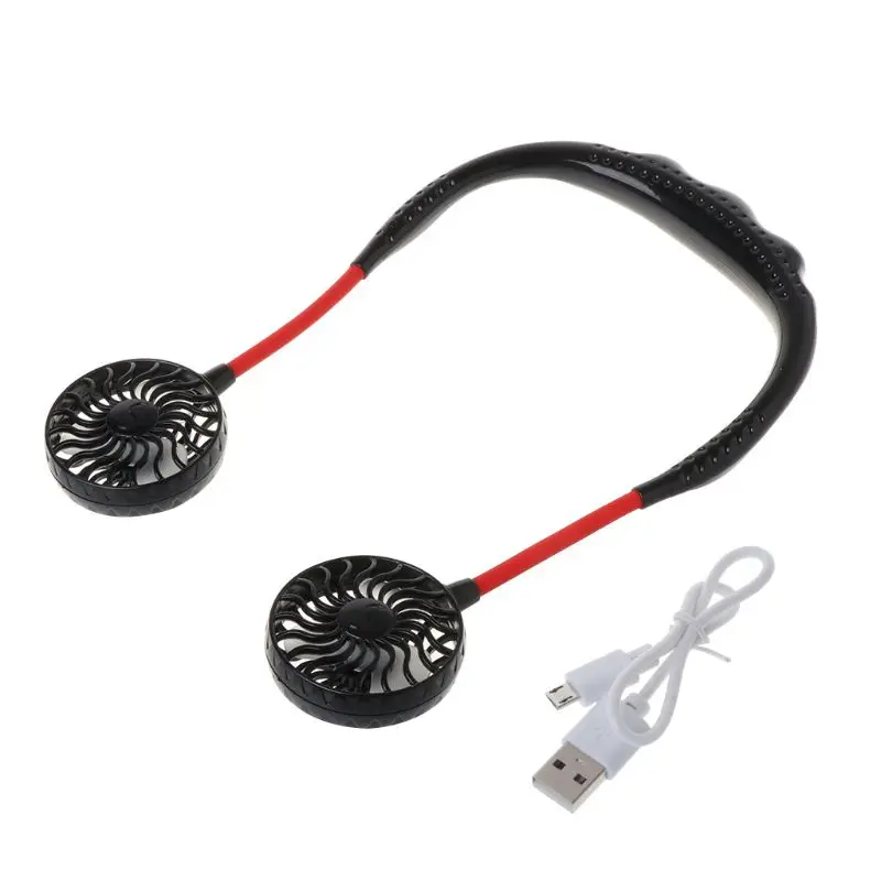 

2019 Summer Hands-free Lazy Neck Band Hanging USB Rechargeable Sports Dual Fan Mini Air Cooler Portable 3 Speeds Large battery