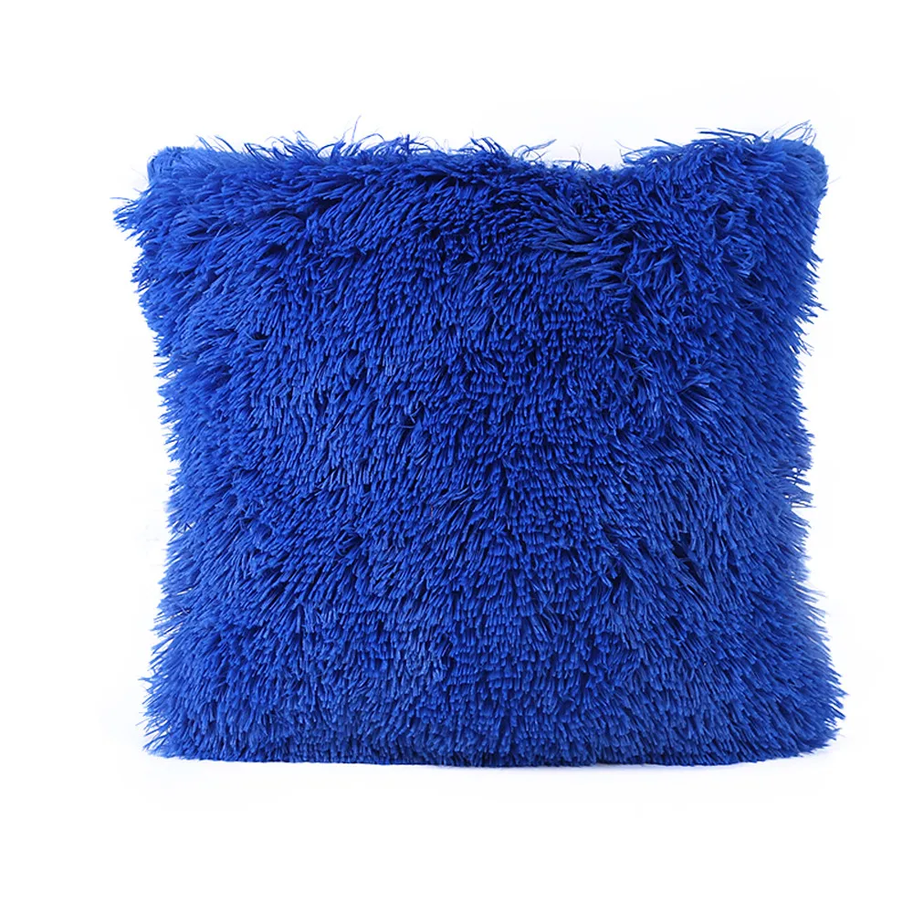 

NEW Blue Pillow Solid Soft Plush Faux Fur Sofa Waist Throw Cushion Cover Cushion Cover For Sofa Car Chair Hotel Home N0823