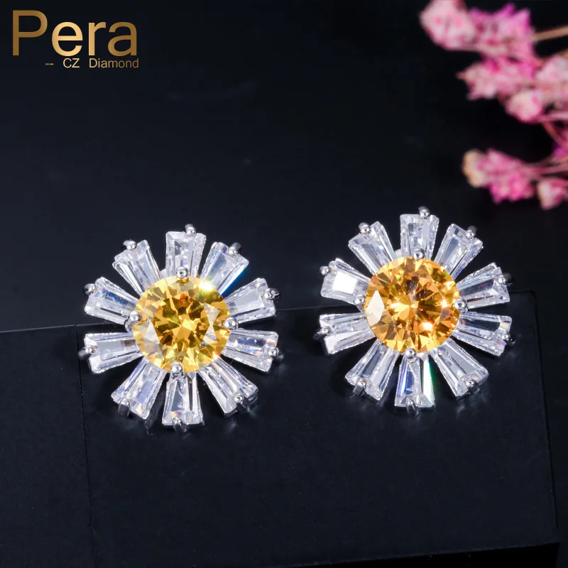 Пера Романтический Симпатичные стерлингового серебра 925 уха ювелирные изделия в виде подсолнуха цвет: желтый, белый Кристальный клипсы с камнем Серьги для Для женщин E080